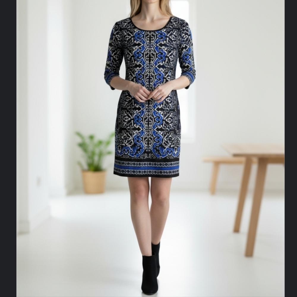 White House Black Market Black & Blue Paisley mini dress Size S